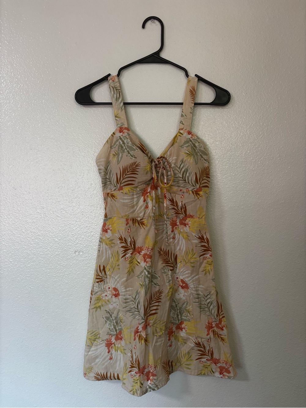 Tropical Floral Mini Dress with Tie Front Details